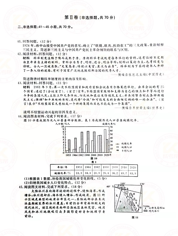 2021年江苏成人高考高起点历史地理（文综）考试真题及答案