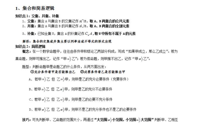 2022年江苏成人高考高起点《数学（文）》科目常用公式汇总1：集合和简易逻辑