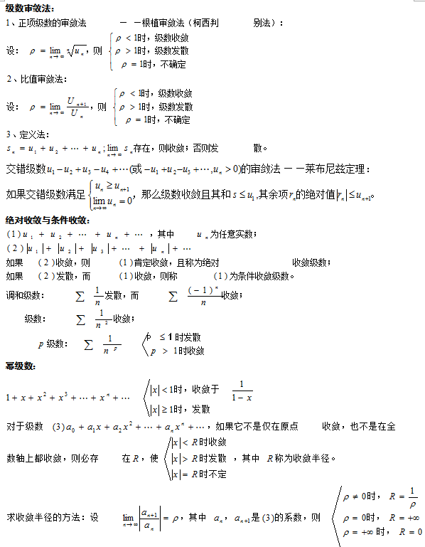 2022年江苏成人高考专升本《高等数学（一）》科目重点公式4：级数审敛公式