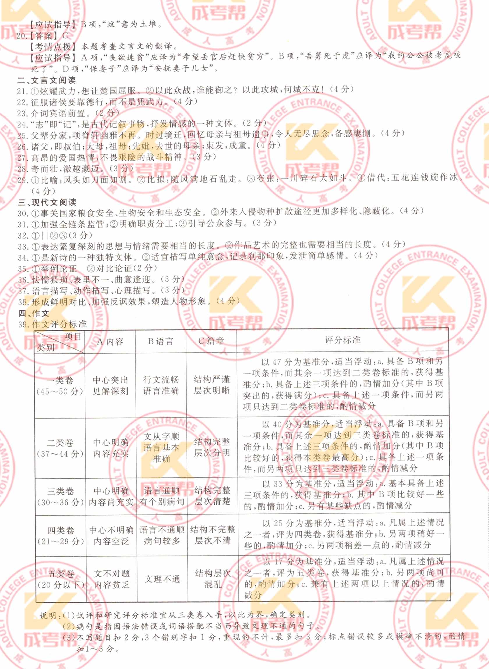 2022年江苏成人高考专升本大学语文考试真题及答案